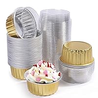 Cupcake Liners With Lids 50 Pack, Mini Cake Pans With Lids, Baking Cups, Non-Stick Aluminum Muffin Pans, Disposable Mini Cake Tins for Air Fryer, Pudding, Cream Cake, Snack and Much More (Round)
