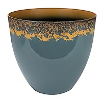 11.5 Inch Seabrook Decorative Round Planter - Lightweight Premium Resin Plant Pot with a Ceramic Look for Indoor Outdoor Use, Slate Blue