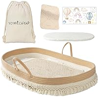 Baby Changing Basket, Diaper Changing Basket for Baby, Changing Basket for Baby Dresser, Moses Basket for Babies with Extra Foam Cushion, Waterproof Changing Mat, Storage Bag & Stickers