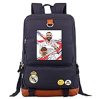 Teen Benzema Laptop Bag Football Fans Knapsack-Student Bookbag Wear Resistant Travel Bag for Outdoor,Hiking