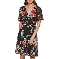 DKNY Women's Fit and Flare V Neck Cape Sleeve Dress