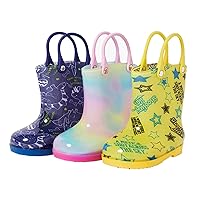 PATPAT Toddler Rain Boots with Easy-On Handles Kids Rain Boots for Girls & Boys Rain Boots for Water Beach Outdoor Playing Toddler Shoes