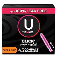 U by Kotex Click Compact Tampons Super Plus Absorbency Unscented, 45 Count