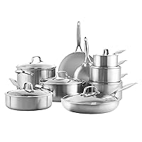 GreenPan Venice Pro Tri-Ply Stainless Steel Healthy Ceramic Nonstick, 16 Piece Cookware Pots and Pans Set, PFAS-Free, Multi Clad, Induction, Dishwasher Safe, Oven & Broiler Safe,Silver