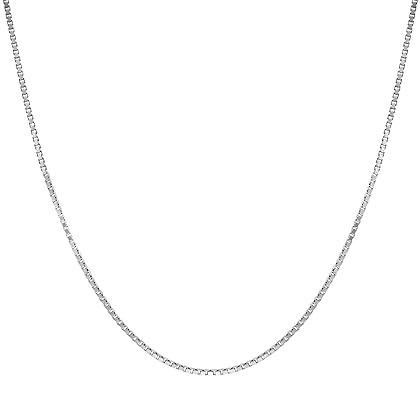 Sterling Silver Chain Necklace for Women Box 1mm Tarnish Resistant Responsibly Sourced - Non-Migrating Clasp Design - Sterling Silver Chain Necklace - Italian Made in Italy - Quality Durable Sturdy 1mm Chain for Women - Quality Gift Box - 925 Sterling Sil