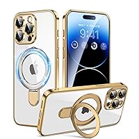 for iPhone 13 Pro Case [Compatible with MagSafe], with Magnetic Invisible Stand,[Military Drop Protection] Shockproof Protective Slim Cover for iPhone 13 Pro Phone Case, Clear Gold