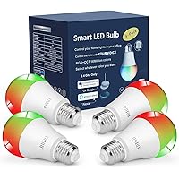 Smart Light Bulbs,Color Changing Light Bulbs That Work with Alexa and Google Assistant,2.4GHz WiFi & Bluetooth Music Sync Multicolor LED Bulbs,7W(60W Eqv.) E26 A19 for Smart Home Lighting-4PACK