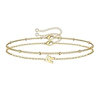 Dainty Gold Initial Bracelets for Women, 14K Gold Plated Dainty Personalized Gold Bracelets Initial Bracelets for Women Teen Girls Jewelry Chain Bracelets for Little Girls Jewelry Gifts