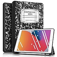 Fintie SlimShell Case for iPad 9th / 8th / 7th Generation (2021/2020/2019 Model) 10.2 Inch - [Built-in Pencil Holder] Soft TPU Protective Stand Back Cover with Auto Wake/Sleep, Composition Book Black