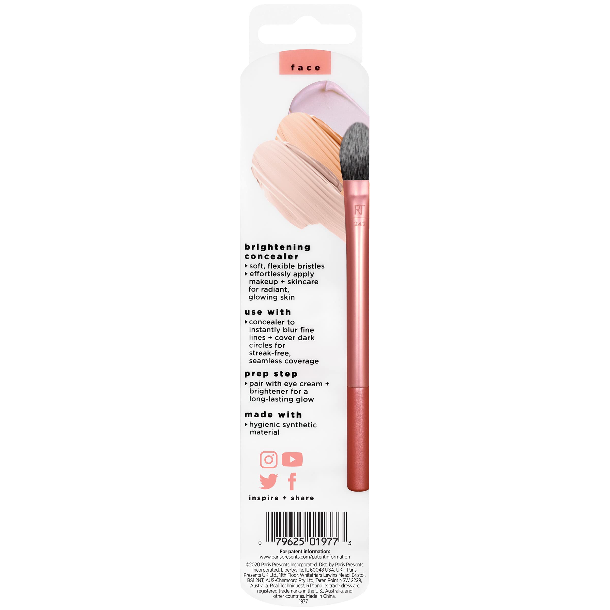 Real Techniques Brightening Concealer Makeup Brush, Kitten Paw Brush For Under Eyes, Face Brush For Eye Cream & Concealer, Covers Blemishes, Imperfections, & Dark Circles, RT 242 Brush, 1 Count