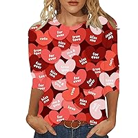 XJYIOEWT Girls Shirts Size 10-12 Valentines Day Heart Graphic Printed Tee Shirt Women Three Quarter Sleeves Crew Neck B