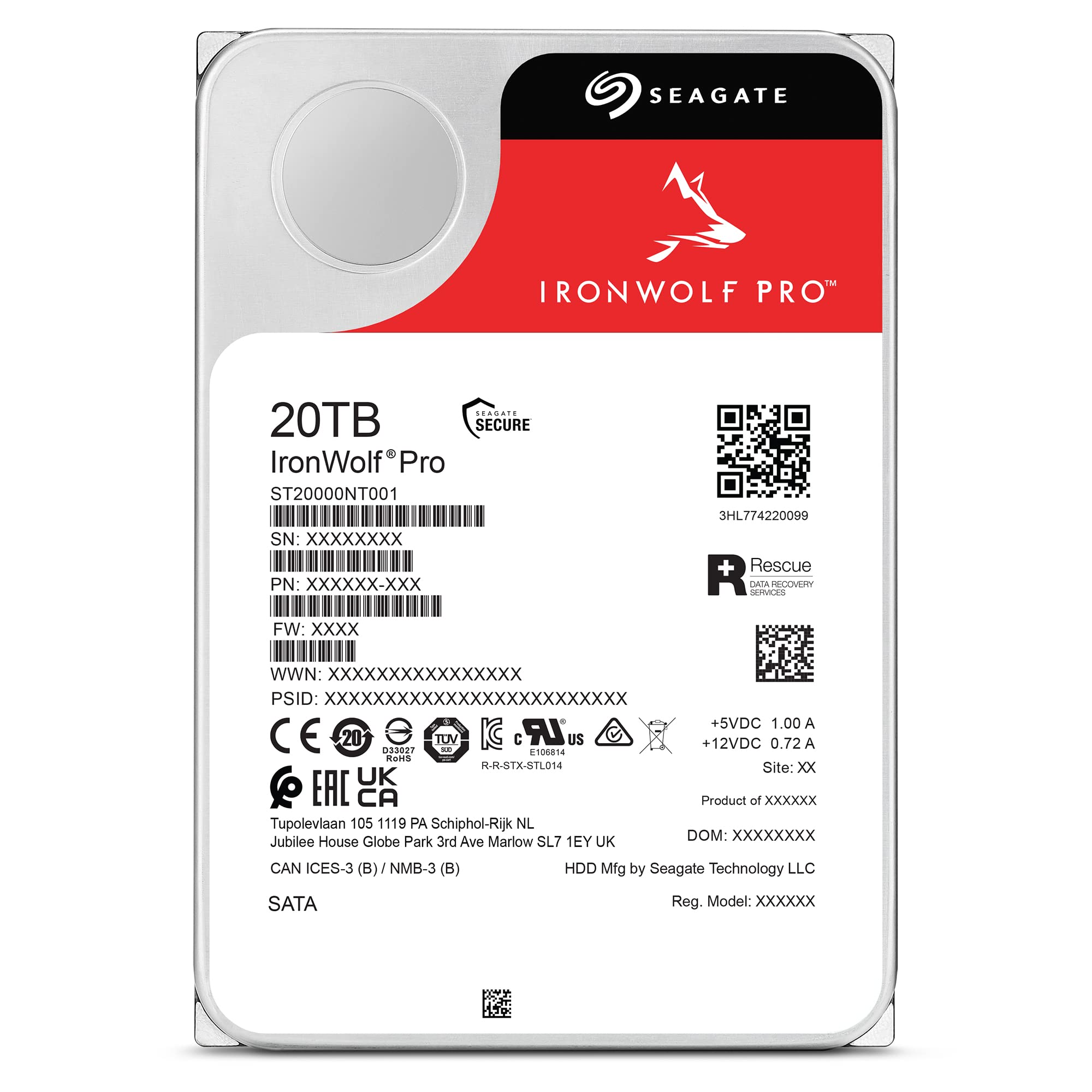 Seagate IronWolf Pro 20TB NAS Internal Hard Drive HDD – CMR 3.5 Inch SATA 6Gb/s 7200 RPM 256MB Cache for RAID Network Attached Storage, Rescue Services – Frustration Free Packaging(ST20000NEZ00)