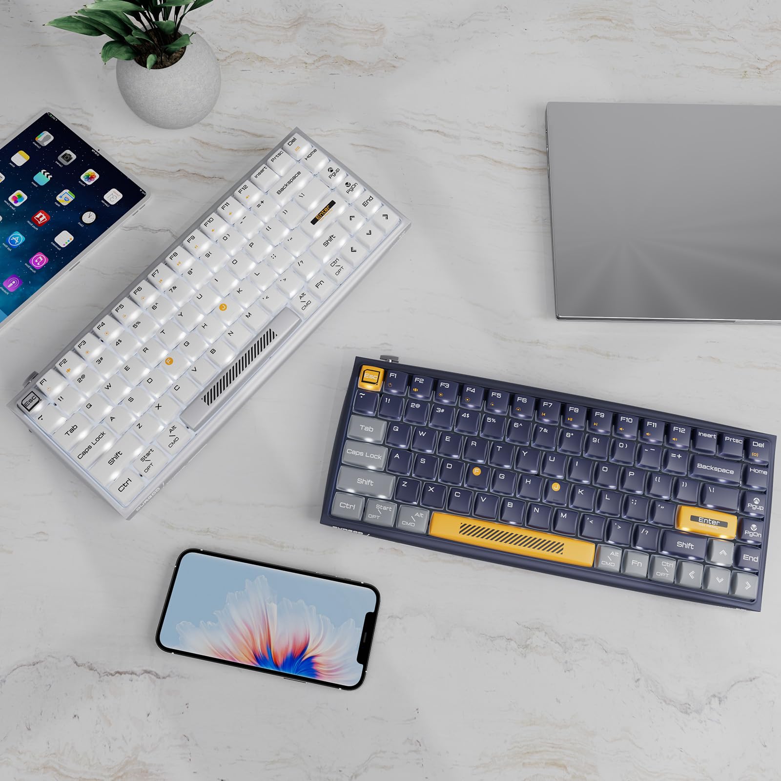 Durgod K710 Wireless Mechanical Keyboard, 84-Key 75% Layout, Connect up to 3 Devices via Bluetooth/2.4G Wireless for Mac Windows Linux, LED Backlit & N-Key Rollover, Tactile Brown Switch, Navy Blue