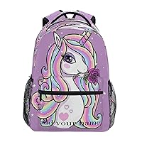 Unicorn Backpack for Little Girl Custom Name Kid Elementary School Backpack with Name Unicorn Bookbag for Girl Ages 5-12