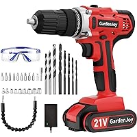 GardenJoy 21V Cordless Power Drill - Electric Drill Set with Battery and Fast Charger, 30pcs Drill/Driver Bits, 2 Variable Speed, 3/8