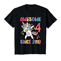 Kids 4 Years Old Girl Dabbing Unicorn 4th Birthday Party T-Shirt