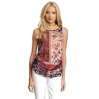 Sleeveless Floral Print Top with Leather Chocker Neck Detail