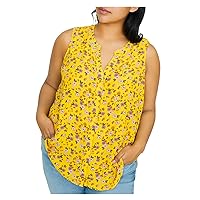 Sanctuary Womens Gold Slitted Floral Sleeveless V Neck Button Up Top Plus 3X