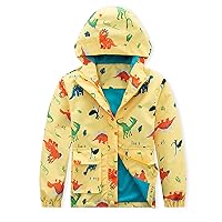 Cromoncent Boys Girls Fleece Lined Waterproof Outdoor Jacket Kids Printed Hooded Windbreaker Coat Outerwear, 3-12 Years