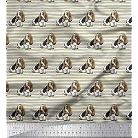Soimoi Cotton Cambric Grey Fabric - by The Yard - 42 Inch Wide - Stripe & Basset Hound Dog Print Material - Classic and Timeless Patterns for Fashion Printed Fabric