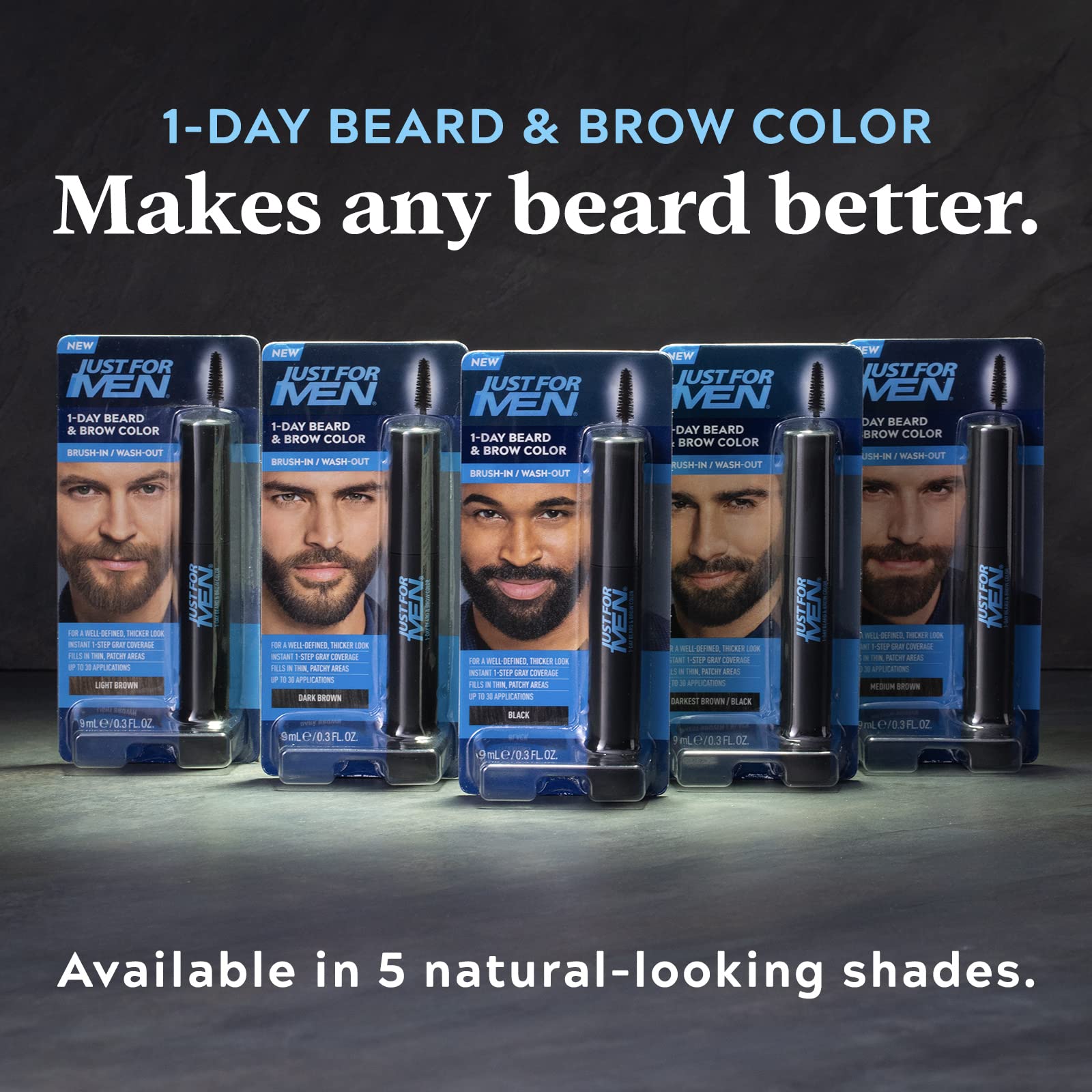 Just for Men 1-Day Beard & Brow Color, Temporary Color for Beard and Eyebrows, For a Fuller, Well-Defined Look, Up to 30 Applications, Light Brown