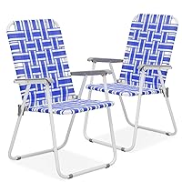 MoNiBloom Folding Lawn Beach Chair for Adults Portable Lightweight Heavy-Duty Aluminum Frame Lounge Camping Chairs for Patio Yard Garden Backyard Outdoor (Blue, 2-Pack)