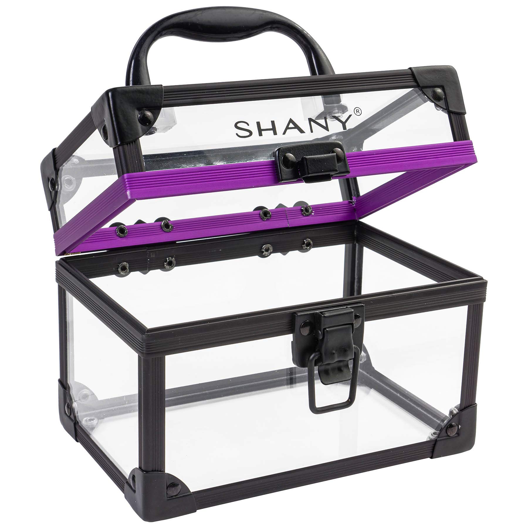 SHANY Clear Cosmetics and Toiletry Train Case - Large-Sized Travel Makeup Organizer with Secure Closure and Black