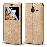 Nokia Lumia 640XL Case, Wood Grain Leather Case with Card Holder and Window, Magnetic Flip Cover for Nokia Lumia 640XL