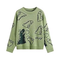 Women's Dinosaur Print Knit Sweater Harajuku Oversized Pullover Y2K Sweaters Aesthetic Preppy E Girl Streetwear