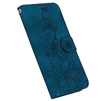 Wallet Case Compatible with iPhone 14 Pro Max, Lily Floral Pattern Leather Flip Phone Protective Cover with Card Slot Holder Kickstand (Blue)