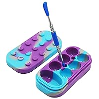 34ml Silicone Wax Containers 6+1 Multi Compartment Non-stick Food Storage Jar with Carving Tool (Purple Blue Grey)