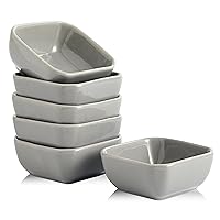 Ceramic Dipping Bowls Set of 6,3 Ounce Porcelain Small Mini Bowl Square Soy Sauce Dish - Good for Tomato Sauce, Sushi Soy, BBQ...(Grey)