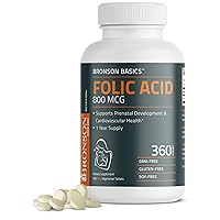 Folic Acid 800 MCG Supports Prenatal Development, 1 Year Supply, Non-GMO, 360 Tablets
