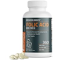 Bronson Folic Acid 800 MCG Supports Prenatal Development, 1 Year Supply, Non-GMO, 360 Tablets