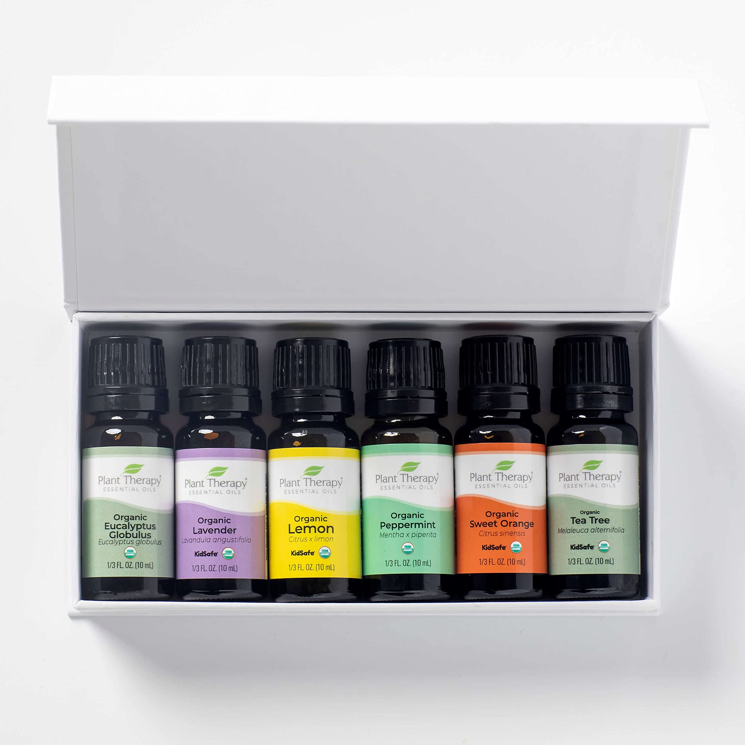 Plant Therapy Top 6 USDA Organic Essential Oil Set - Lavender, Peppermint, Eucalyptus, Lemon, Tea Tree 100% Pure, Natural Aromatherapy, For Diffusion & Topical Use, Therapeutic Grade 10 mL (1/3 oz)