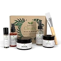 FLAWLESS Natural Skin Care Gift Set for Women | 6 Piece Beauty Set for Her, Birthday, Christmas Gift Idea | Rose Facial Toner, Eye Serum, Face Oil and Cream, Charcoal Mask | Handmade in USA