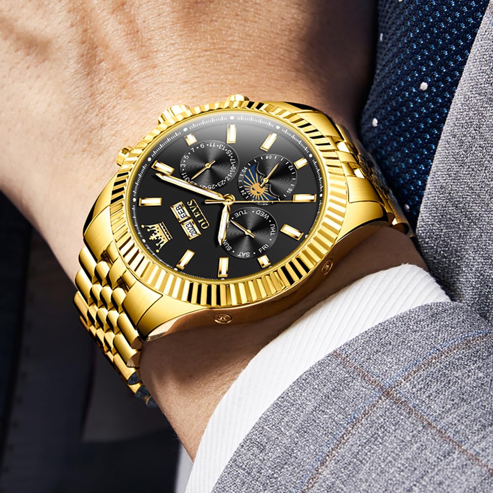 OUPINKE Herren Uhren Luxus Automatische Mechanische Armbanduhr Selbstaufzug Mondphase Leuchtend Wasserdicht Edelstahl Armband