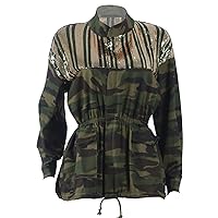 PAODIKUAI Women's Sequins Military Casual Long Sleeve Army Camouflage Jacket