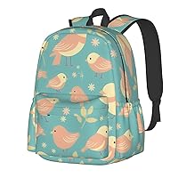 Birds Pattern Backpack Print Shoulder Canvas Bag Travel Large Capacity Casual Daypack With Side Pockets