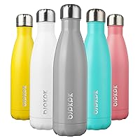 BJPKPK Insulated Water Bottles -17oz/500ml -Stainless Steel Water bottles, Sports water bottles Keep cold for 24 Hours and hot for 12 Hours,BPA Free water bottle,Grey