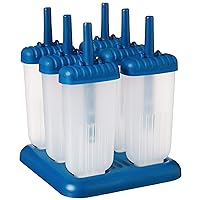 Tovolo Groovy Popsicle Molds (Set of 6) - Mess-Free Plastic Ice Pops with Reusable Sticks & Drip-Guard for Freezer Snacks/Dishwasher-Safe & BPA-Free,Blueberry