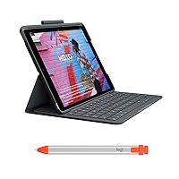 Logitech Slim Folio Keyboard Case for iPad (7th gen - 2019 | 8th gen - 2020 | 9th gen - 2021) Crayon Orange Digital Pencil for All iPads (2018 Releases and Later)