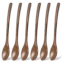 Wooden Soup Spoons, 6 Pieces 9 Inch Wooden Spoons for Eating Mixing Stirring, Wood Long Handle Spoon Kitchen Table Spoon with Nice Wood Texture