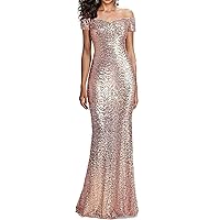 Women's Off The Shoulder Prom Dresses Long Mermaid Sequins Evening Party Gowns