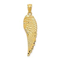 Saris and Things 14k Yellow Gold Solid Gold Polished & Textured Angel Wing Charm Pendant