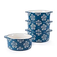 HomePop Ceramic Soup Bowls with Double Handles，French Onion Soup Crocks - Rose Blue (Set of 4)
