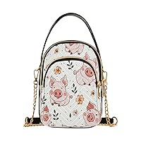 Quilted Crossbody Bags for Women,Cute Pink Pig Yellow Flowers Women's Crossbody Handbags Small Travel Purses Phone Bag