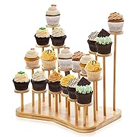 Yopay Bamboo Cupcake Stand for 18 Cupcakes, Dessert Display Stands Cupcake Holder for Treat Table, Layered Stand for Party Wedding Birthday Holidays Christmas Anniversaries