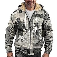 Men Winter Jacket Thick Fleece Lined Full Zip Up Winter Warm Sweatshirts Work Jackets Trendy Print Work Jacket Coat