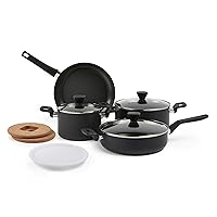 Amazon Basics - 10 -Piece Hard Anodized Non-stick Stackable Cookware Pots and Pans Set, Space Saving, made without PFOA, Black
